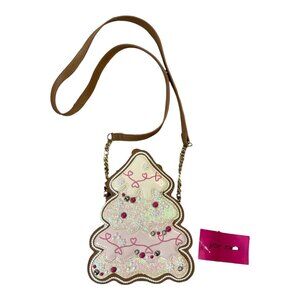 Betsey Johnson Gingerbread Christmas Tree Crossbody Bag Holiday Purse Pink Frost